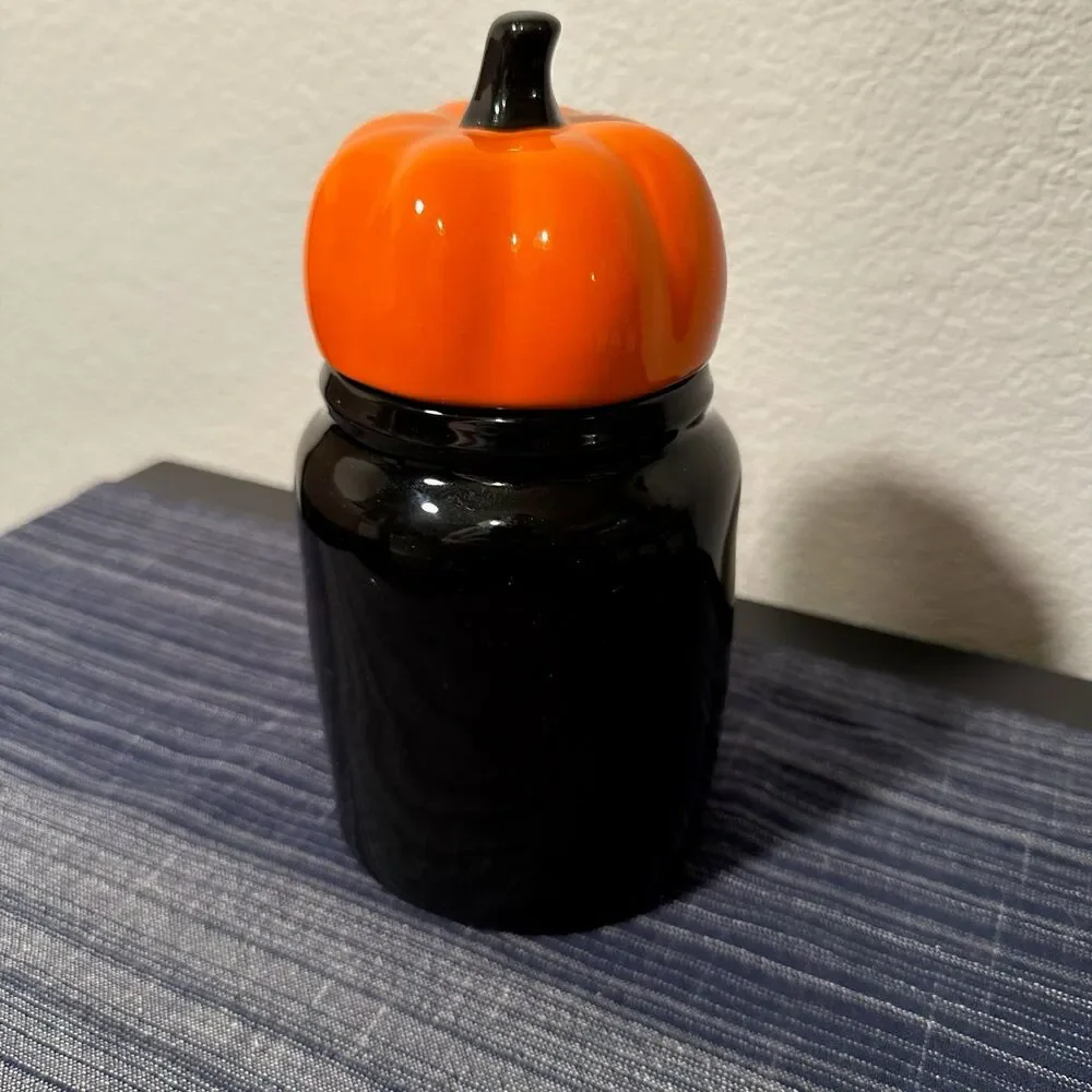 Rae Dunn Ceramic Halloween Trick or Treat Pumpkin Topper Canister